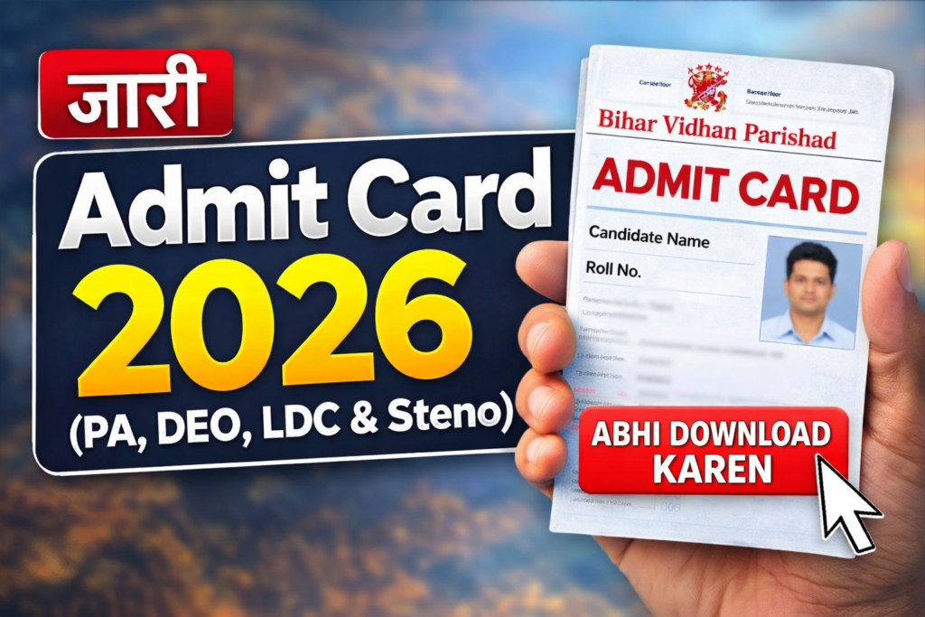 Bihar Vidhan Parishad Admit Card 2026 जारी 🔥 Direct Link से अभी डाउनलोड करें (PA, DEO, LDC, Steno)